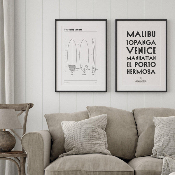 LA Waves - beach, black and White, featured, fresh, Graphic, Office, portrait print, poster, sports, surf, Typography - LNDN GRAY