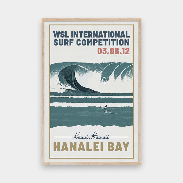 Hanalei Bay Surf Poster - beach, color, illustration, portrait print, surf, Travel - LNDN GRAY