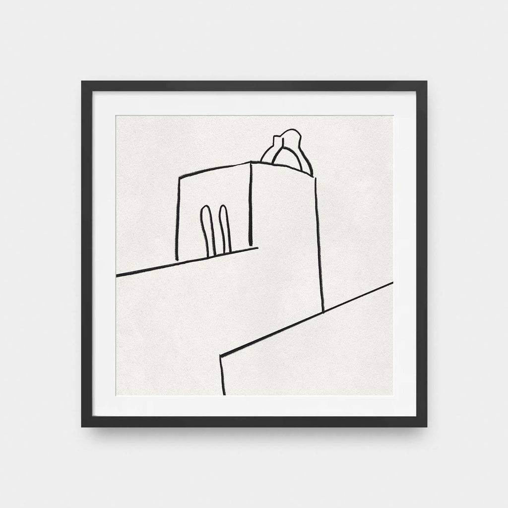 Bell Tower - black and White, illustration, square print - LNDN GRAY