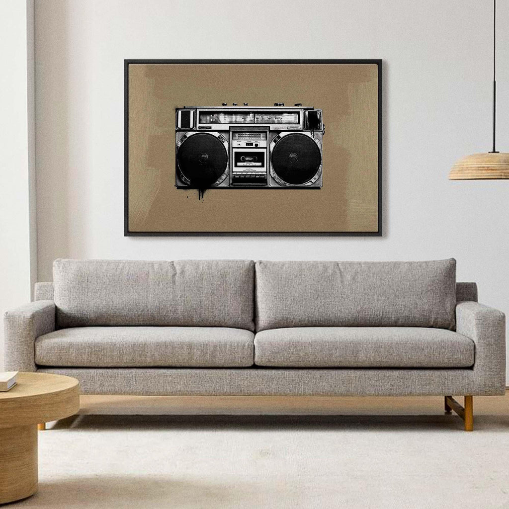 Boom Box - black and White, color, Graphic, music, portrait canvas, Vintage - LNDN GRAY