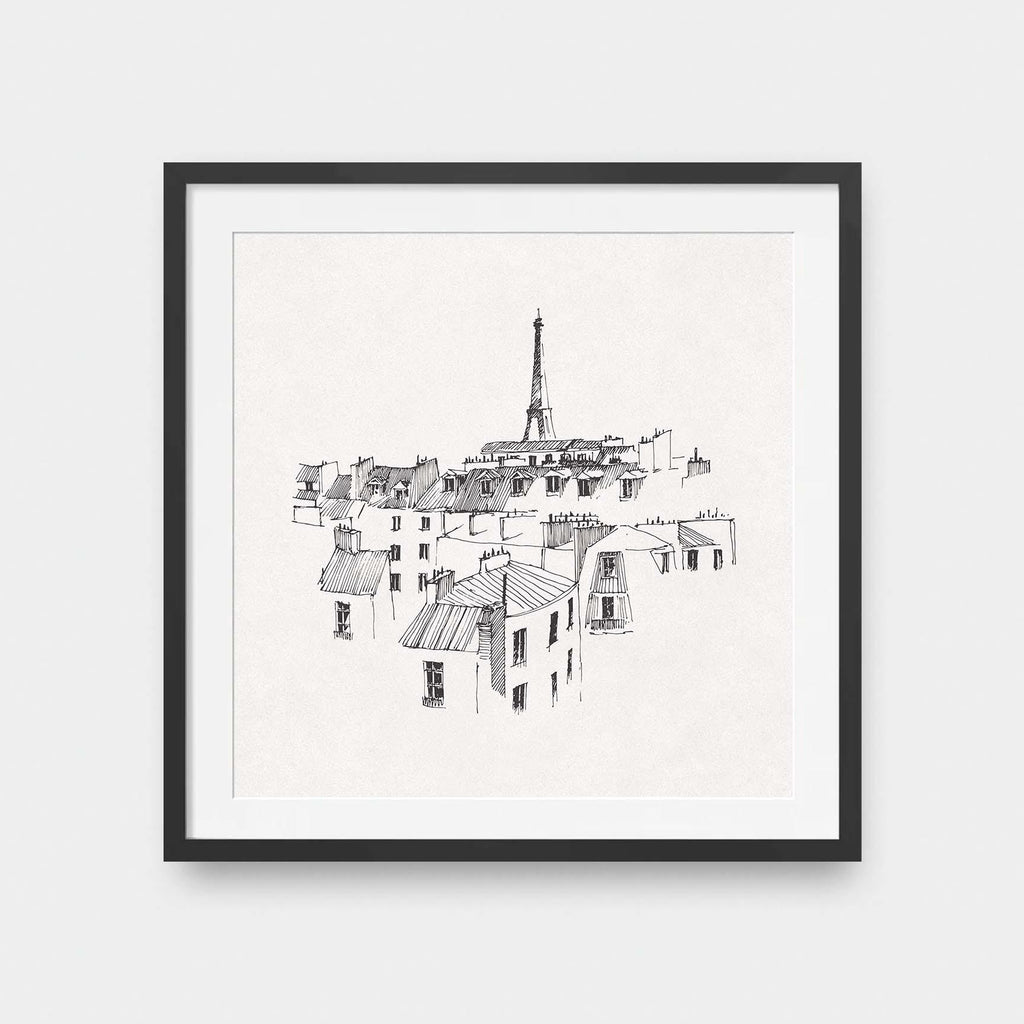 Paris Views - black and White, Cities, illustration, square print - LNDN GRAY