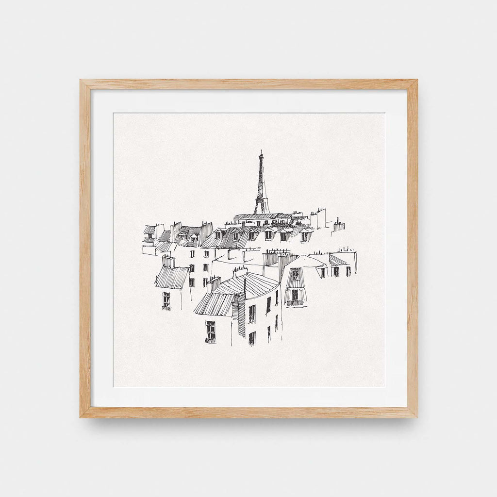 Paris Views - black and White, Cities, illustration, square print - LNDN GRAY