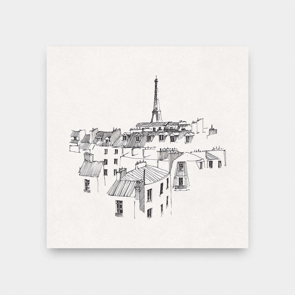 Paris Views - black and White, Cities, illustration, square print - LNDN GRAY