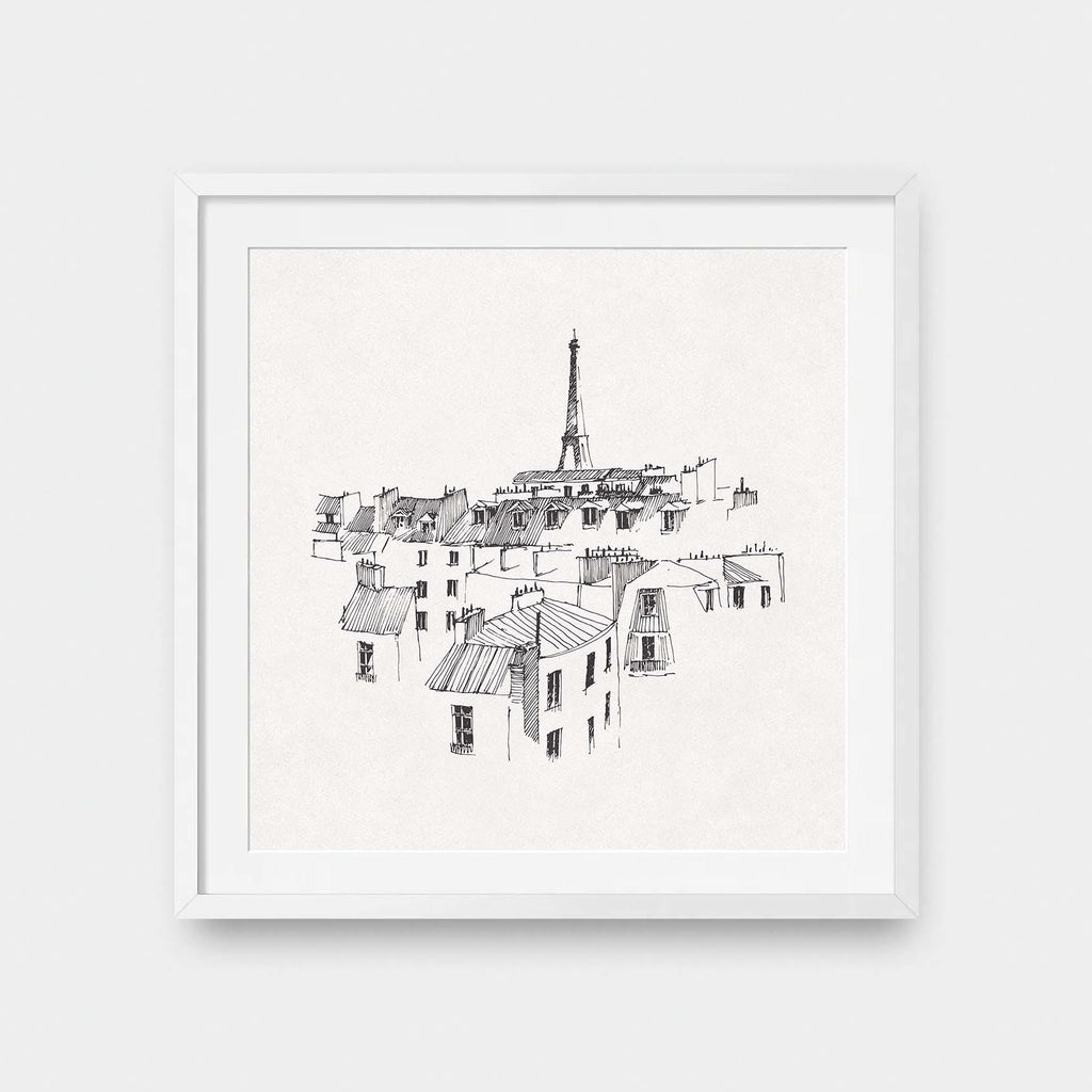 Paris Views - black and White, Cities, illustration, square print - LNDN GRAY