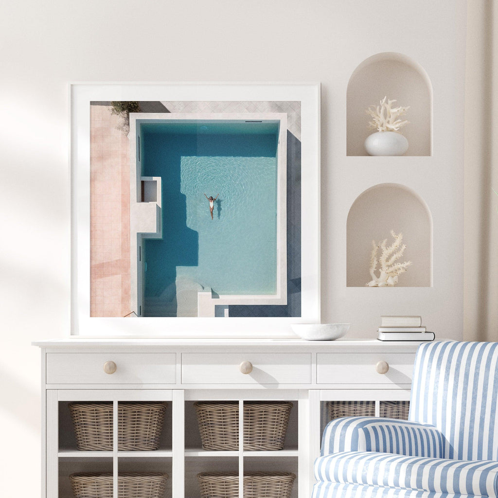Santorini Swim - color, featured, photography, square print, Travel, woman - LNDN GRAY