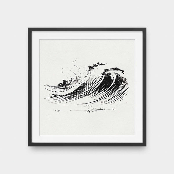 Surf Sketch No.1 - beach, black and White, illustration, square print, surf - LNDN GRAY