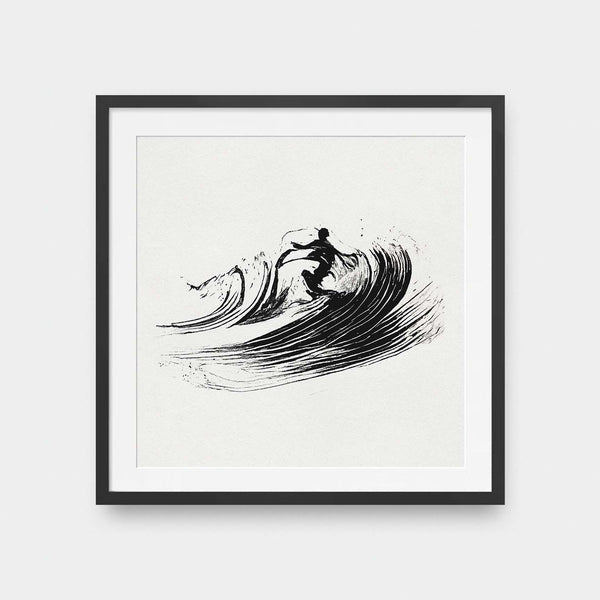 Surf Sketch No.2 - beach, black and White, illustration, square print, surf - LNDN GRAY