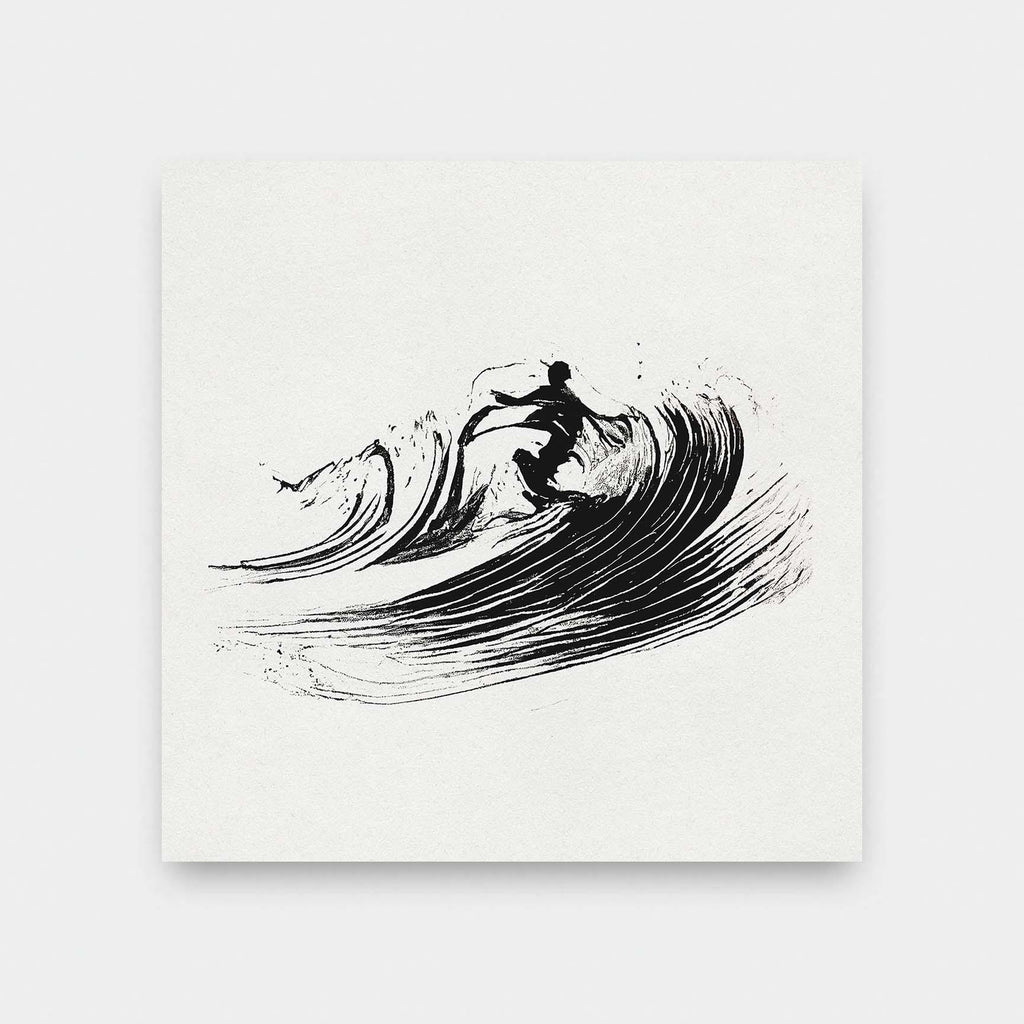 Surf Sketch No.2 - beach, black and White, illustration, square print, surf - LNDN GRAY