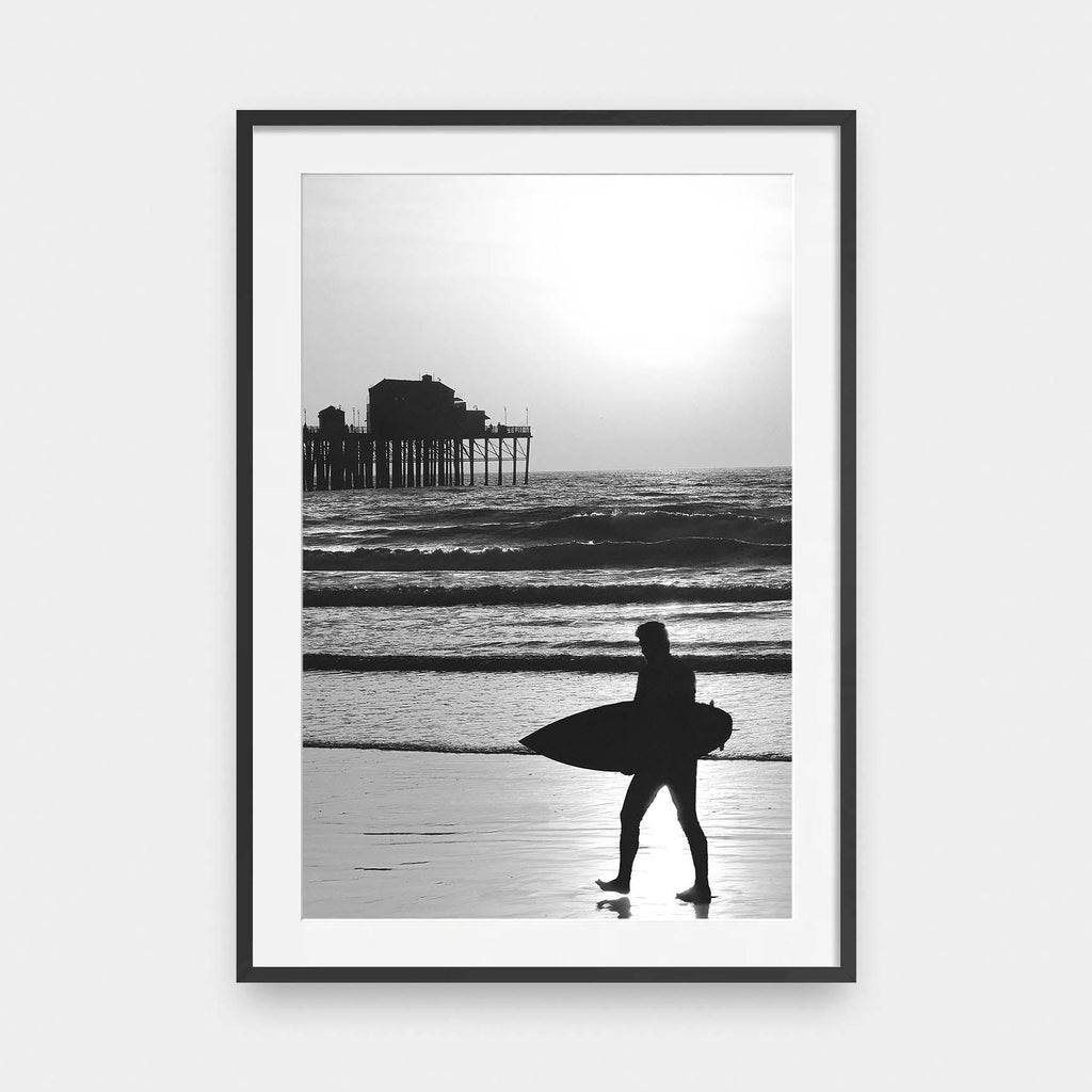 Sunset Surfer - beach, black and White, photography, portrait print, surf, Travel - LNDN GRAY