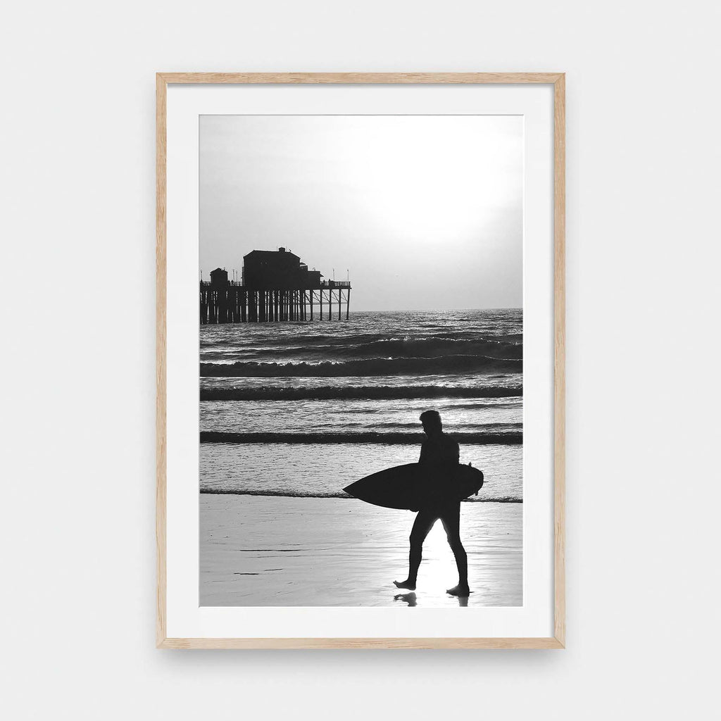 Sunset Surfer - beach, black and White, photography, portrait print, surf, Travel - LNDN GRAY