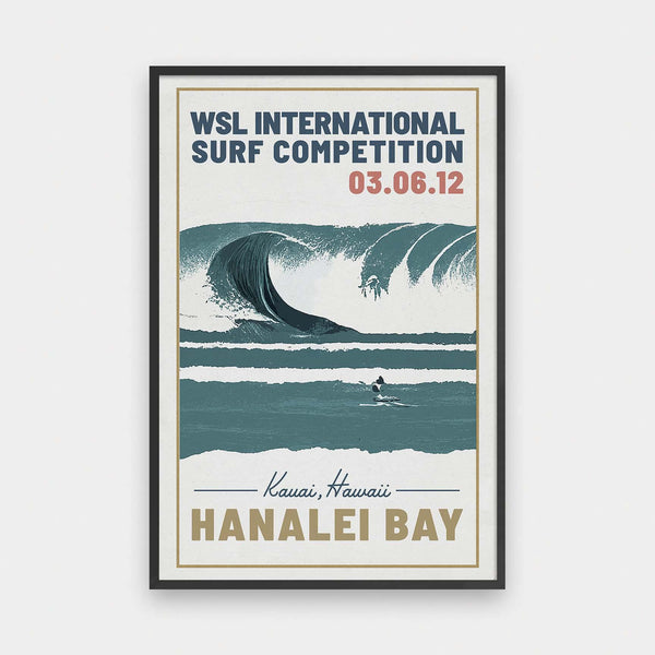 Hanalei Bay Surf Poster - beach, color, illustration, portrait print, surf, Travel - LNDN GRAY