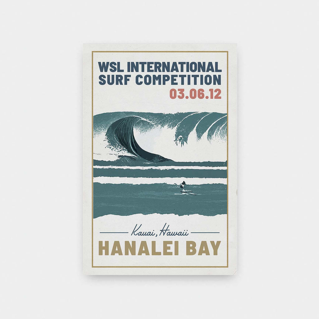 Hanalei Bay Surf Poster - beach, color, illustration, portrait print, surf, Travel - LNDN GRAY