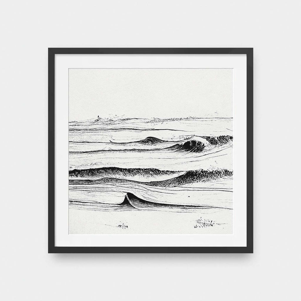 Wave Study No.1 - beach, black and White, featured, illustration, square print, surf - LNDN GRAY