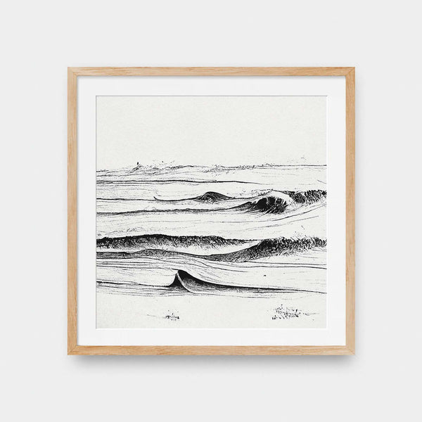 Wave Study No.1 - beach, black and White, featured, illustration, square print, surf - LNDN GRAY