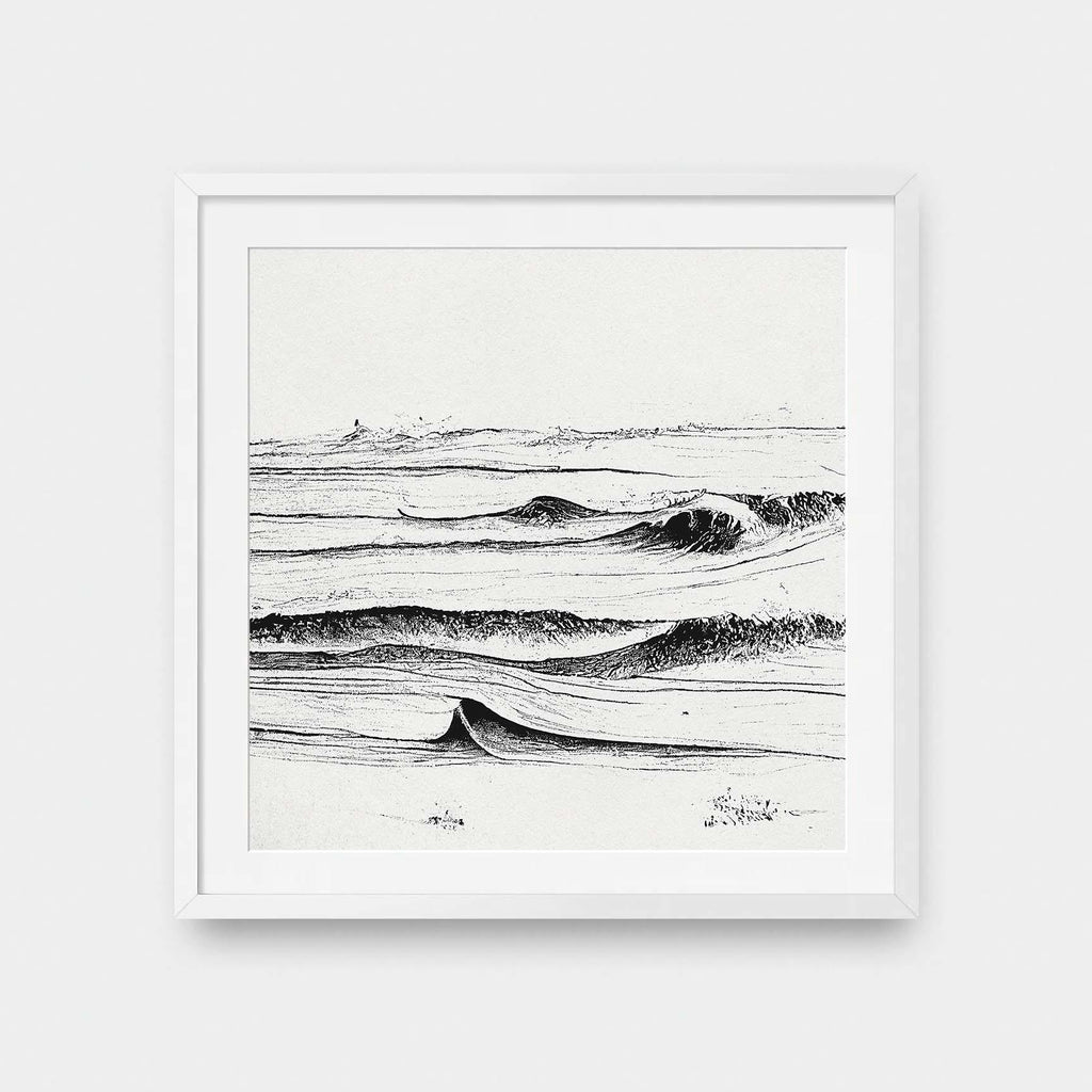 Wave Study No.1 - beach, black and White, featured, illustration, square print, surf - LNDN GRAY