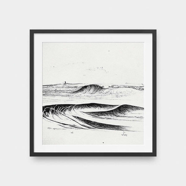 Wave Study No.2 - beach, black and White, illustration, square print, surf - LNDN GRAY