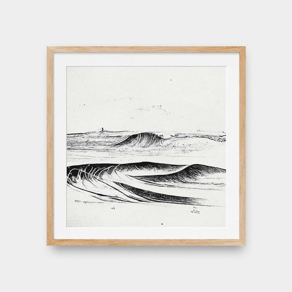 Wave Study No.2 - beach, black and White, illustration, square print, surf - LNDN GRAY