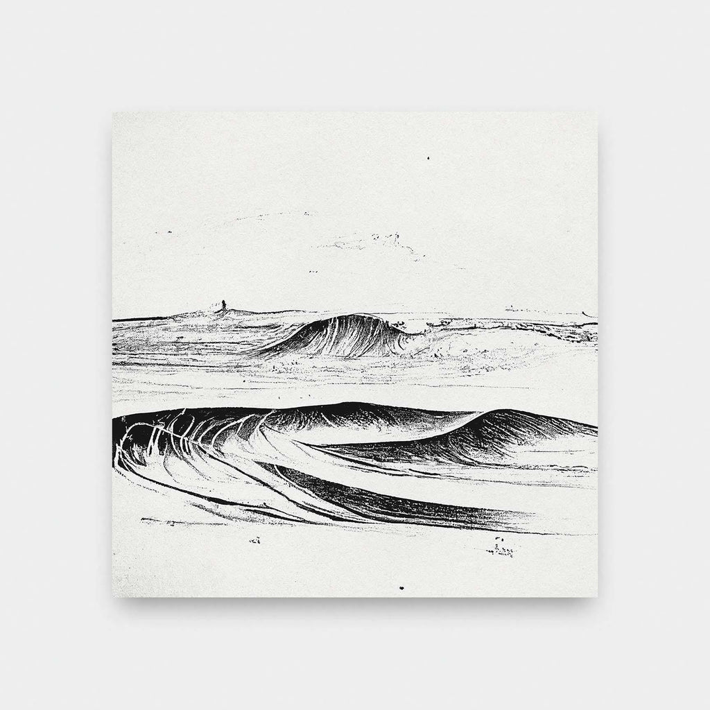 Wave Study No.2 - beach, black and White, illustration, square print, surf - LNDN GRAY